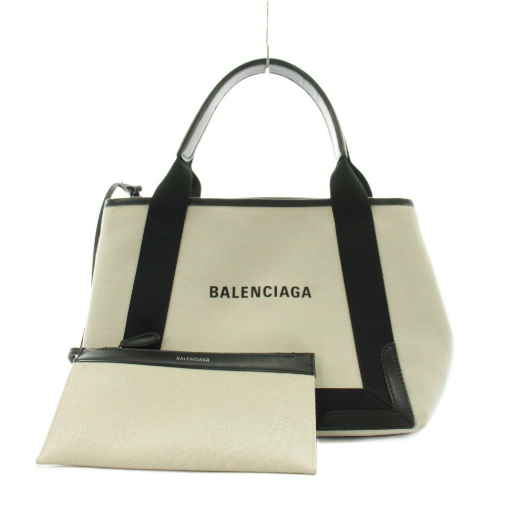 Rakuten - 【中古】バレンシアガ BALENCIAGA ネイビーカバスS ハンドバッグ トートバッグ ロゴ 花柄 キャンバス レザー 白 ホワイト 黒 ブラック 339933 /AN5 ■OH レディース 【ベクトル 古着】 260423