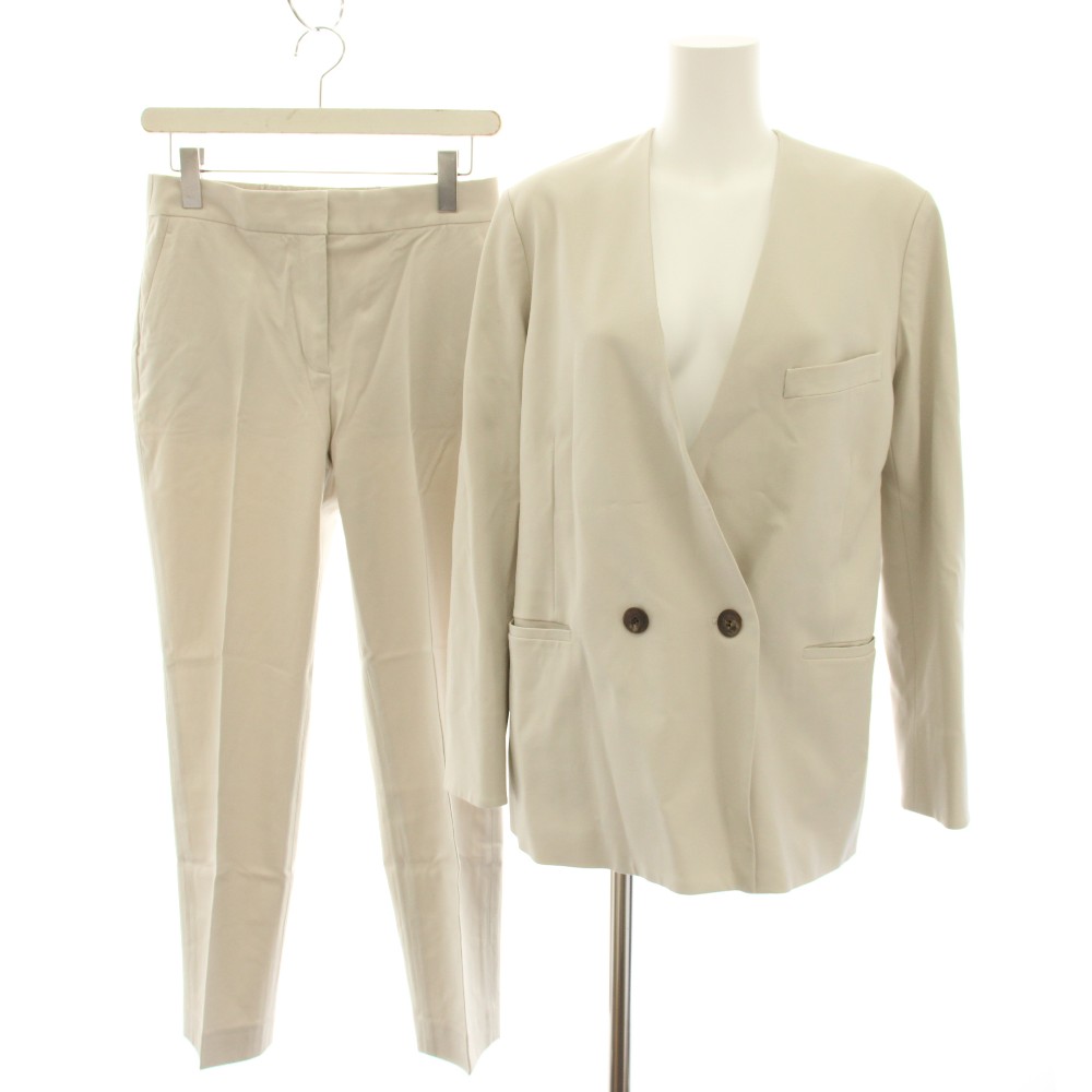 【中古】セオリーリュクス theory luxe 24AW スーツ セットアップ 上下 ニューアンデイリア NEWAN DAYLIA ノーカラージャケット ダブル 38 ニューアンキャロル2 NEWAN CAROL 2 イージーパンツ 40 ベージュ /YT レディース 【ベクトル 古着】 260423
