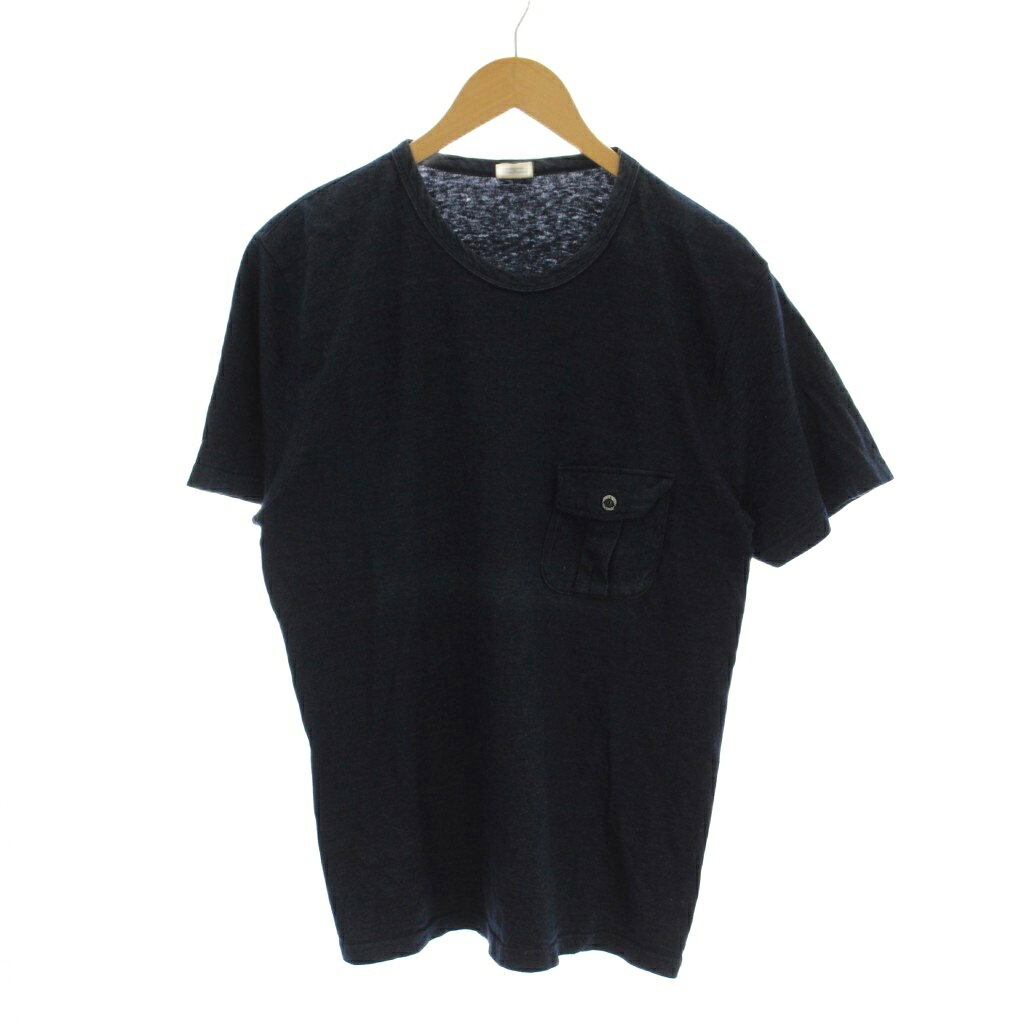 【中古】ウエストトゥワイス WASTE TWICE Tシャツ カットソー 40 紺 ネイビー 半袖 ラウンドネック フラップポケット /LP メンズ 【ベクトル 古着】 260425