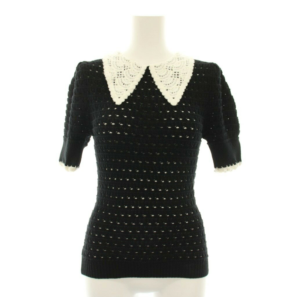 Long-Sleeved Knit - 【中古】ザラ ZARA 襟付きニット セーター S 黒 ブラック 半袖 透かし編み レース 9598/087/800 /YM ■MA レディース 【ベクトル 古着】 260421