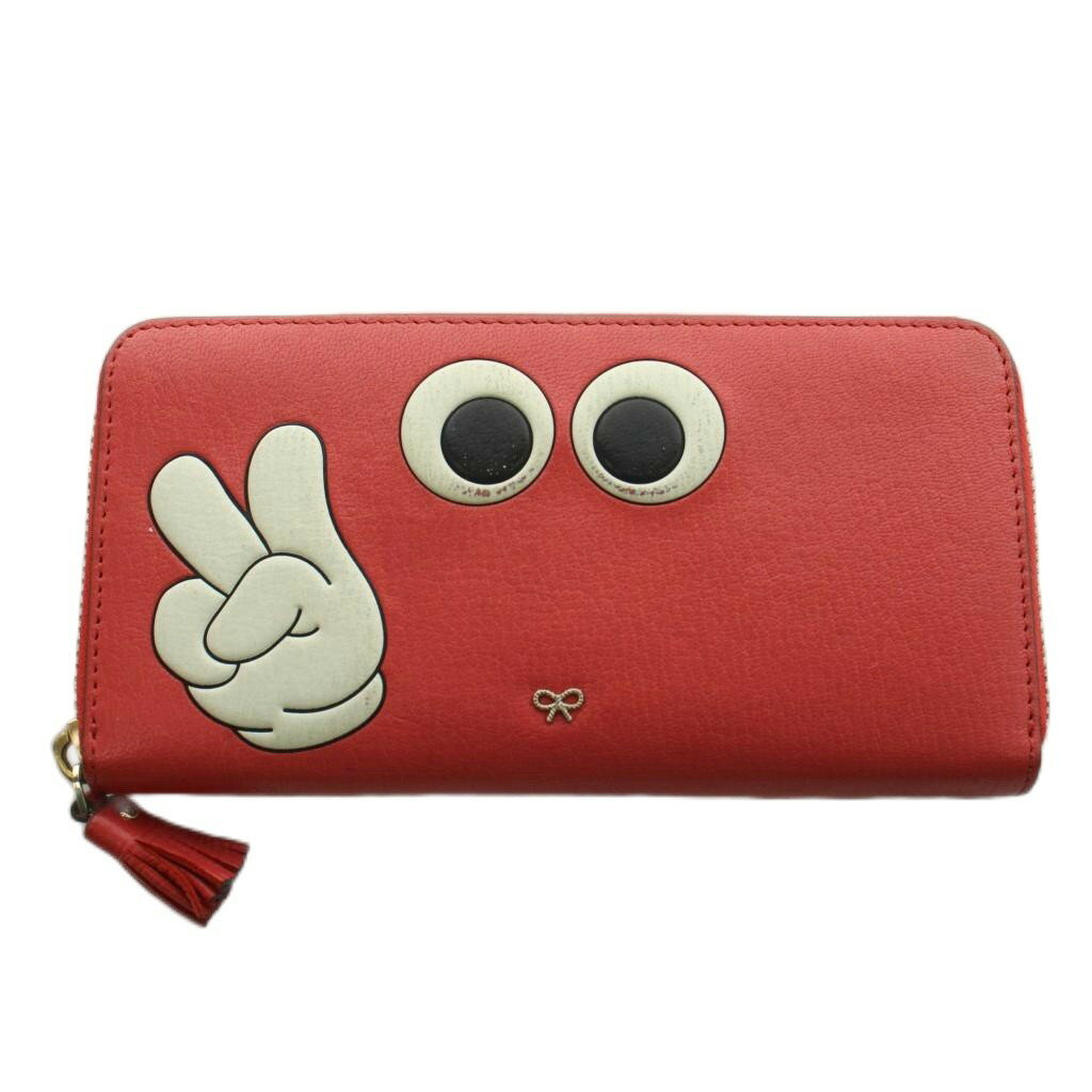 【中古】アニヤハインドマーチ ANYA HINDMARCH アイズ Eyes 長財布 ラウンドファスナー 小銭入れ タッセル レザー 赤 レッド /AN4 レディース 【ベクトル 古着】 260425