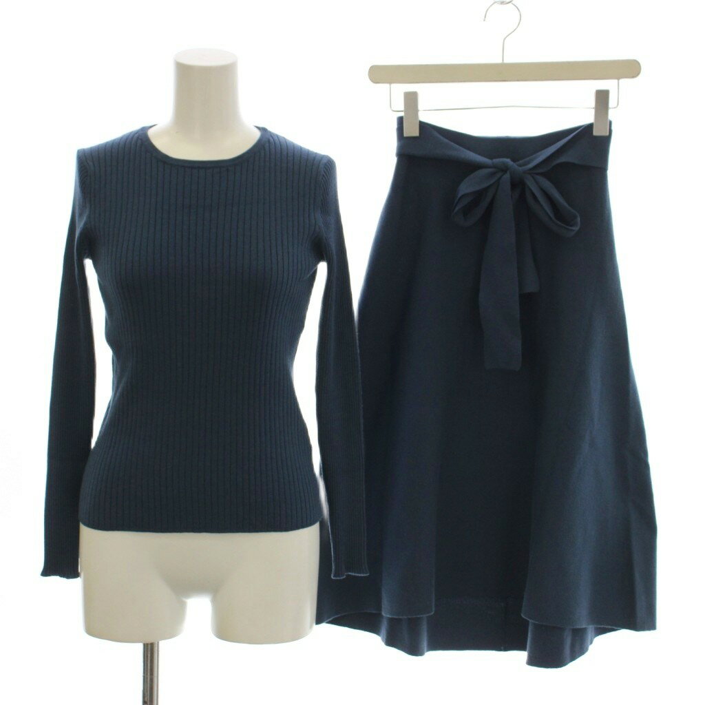 Three-Quarter Knit - 【中古】プラステ PLST セットアップ 上下 ニット セーター スカート S 青 ブルー ひざ丈 ラウンドネック 長袖 ウエストリボン /LP ■MA レディース 【ベクトル 古着】 260424