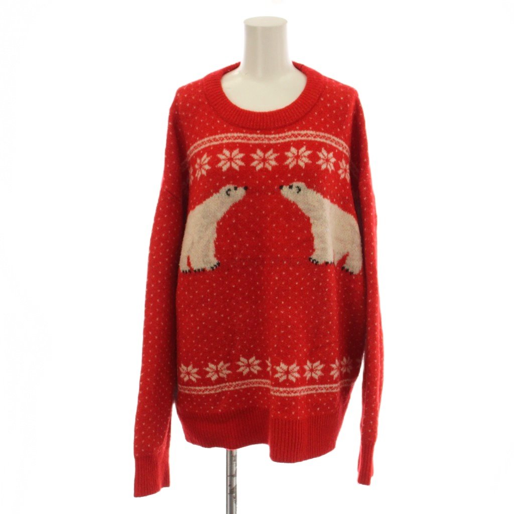Long-Sleeved Knit - 【中古】ニコアンド Niko and.. 旭山動物園 Asahiyamazoo ニット セーター F 赤 レッド ホッキョクグマ柄 雪柄 長袖 /LP レディース 【ベクトル 古着】 260427