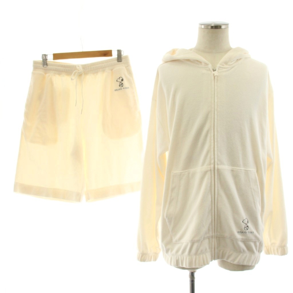 【中古】ジェラートピケオム GELATO PIQUE HOMME PEANUTS 23SS パイルパーカ ショートパンツ ルームウェア セットアップ ジップアップ 長袖 L 白 ホワイト PMCT232978 /KU メンズ 【ベクトル 古着】 260427