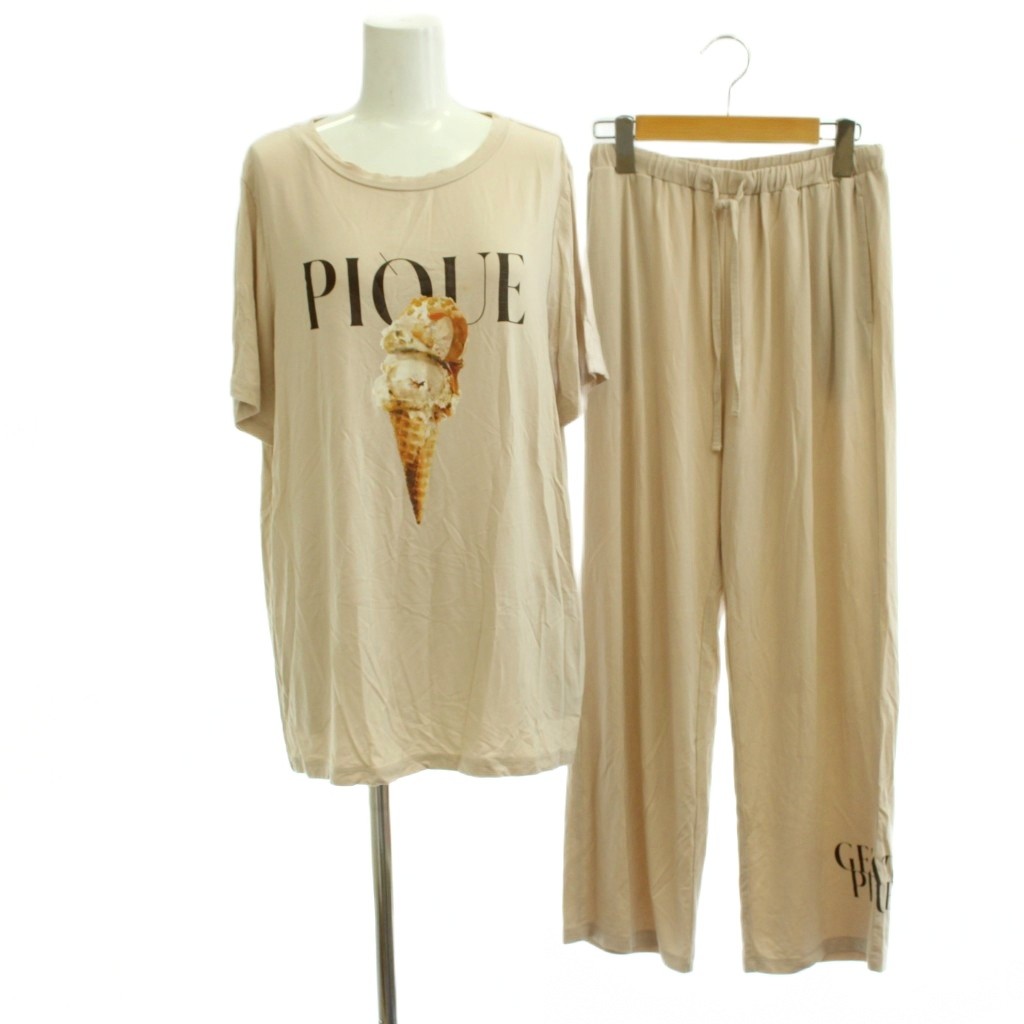 Other - 【中古】ジェラートピケ gelato pique 23SS ルームウェア セットアップ F 半袖Tシャツ アイスプリント ロングパンツ ベージュ /JP レディース 【ベクトル 古着】 260428