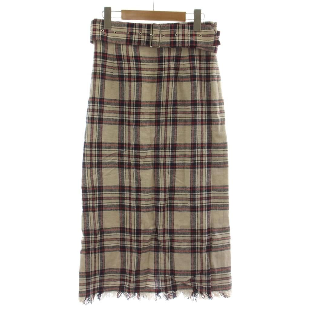 【中古】ミラオーウェン Mila Owen 18SS タイト スカート 0 ベージュ チェック柄 タイトシルエット フリンジ裾 /DU レディース 【ベクトル 古着】 260507 auc-vector-20921411 ブランド古着の買取販売ベクトル パッケージ画像