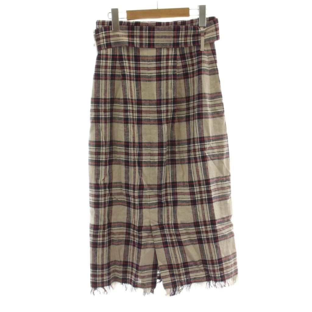 【中古】ミラオーウェン Mila Owen 18SS タイト スカート 0 ベージュ チェック柄 タイトシルエット フリンジ裾 /DU レディース 【ベクトル 古着】 260507 auc-vector-20921411 ブランド古着の買取販売ベクトル サンプル画像2