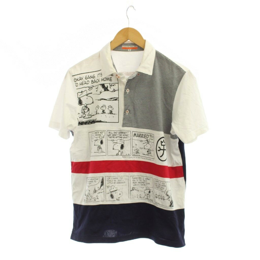 乐天商城 - 【中古】カステルバジャック CASTELBAJAC ポロシャツ 46 白 紺 半袖 スヌーピー柄 切り替えデザイン /JP メンズ 【ベクトル 古着】 260506