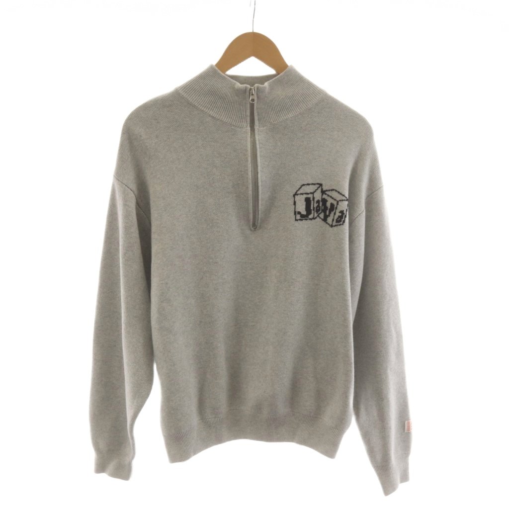Knit Sweater - 【中古】ジャバ JaVa ハーフジップニット セーター S グレー ロゴ 長袖 /RR メンズ 【ベクトル 古着】 260515