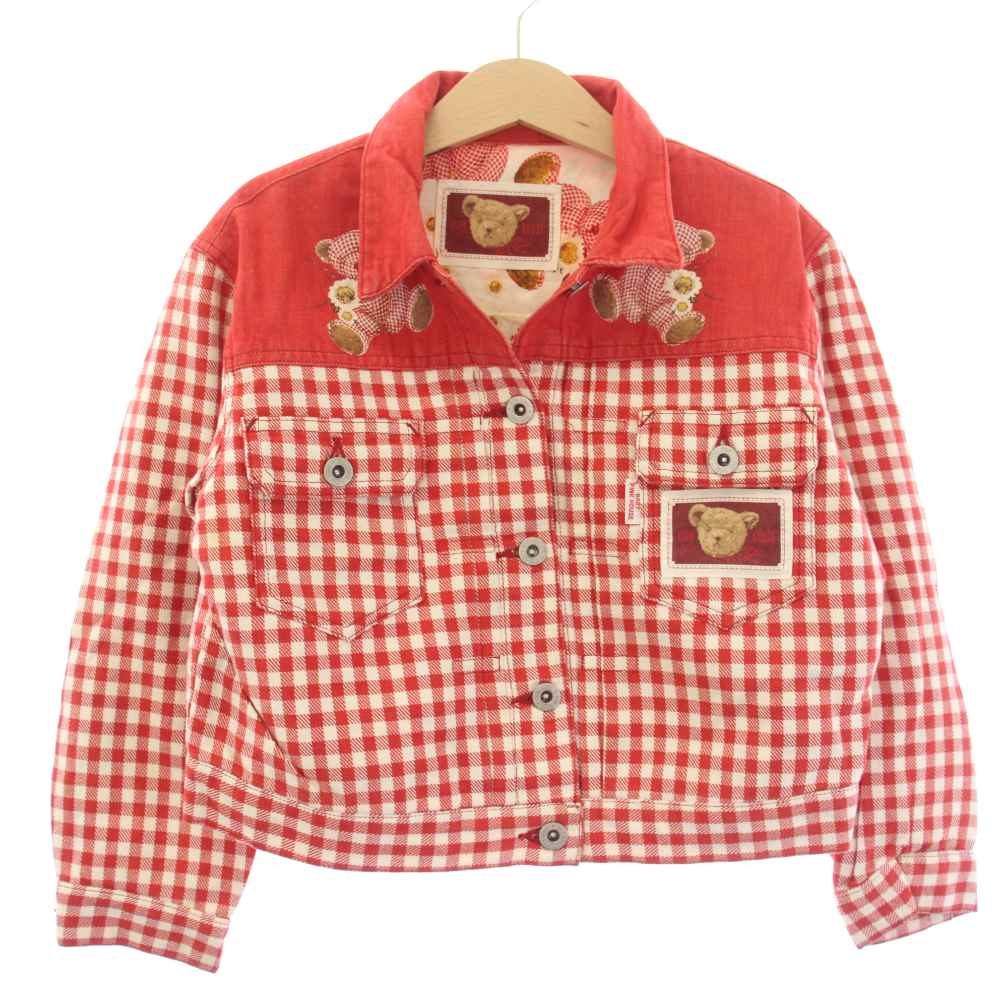 樂天商城 - 【中古】ベビーピンクハウス BABY PINK HOUSE ジャケット M 赤 レッド 白 ホワイト チェック柄 長袖 テディベア プリント P059FFJ02C /TK キッズ 【ベクトル 古着】 260518