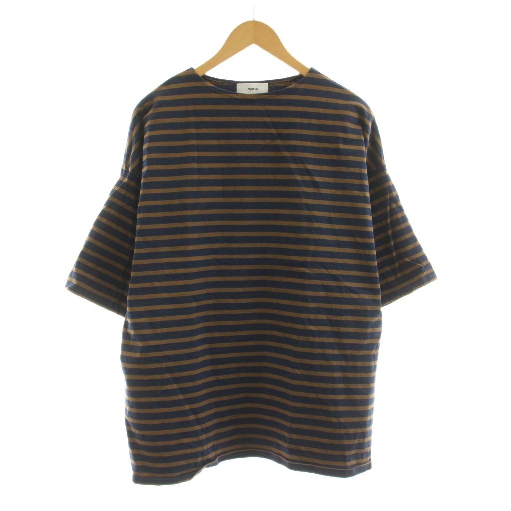 マーカ marka ONLY ARK別注 BASQUE SHIRT S/S バスクシャツ Tシャツ カットソー 五分袖 ボーダー柄 オーガニックコットン 2 茶 ブラウン 紺 ネイビー M23E-34CS01B /KU メンズ  260519