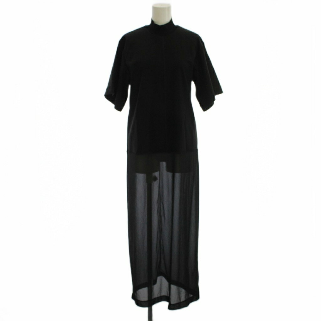 トーガ プルラ TOGA PULLA 23SS Chiffon jersey dress ワンピース 36 黒 半袖 モックネック シアー素材レイヤード TP31JH243 /JP レディース  260519