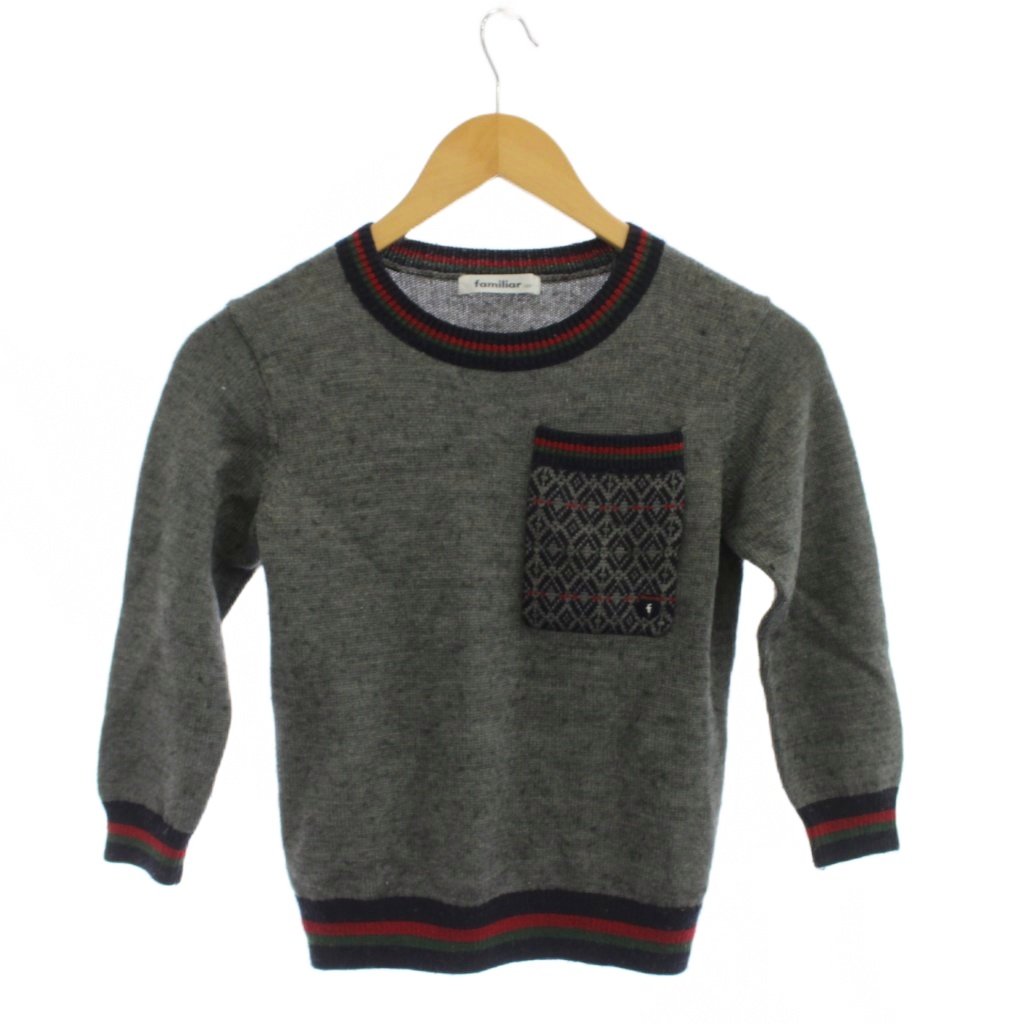 Rakuten - 【中古】ファミリア Familiar 21AW 子ども服（男の子用） セーター 120 グレー 長袖 ラウンドネック 幾何学柄ポケット /JP キッズ 【ベクトル 古着】 260519