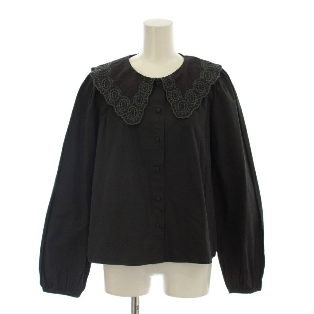 樂天商城 - 【中古】未使用品 ザラ ZARA シャツ ブラウス XS 黒 ブラック 長袖 ビッグカラー 刺繍襟 /LP レディース 【ベクトル 古着】 260521