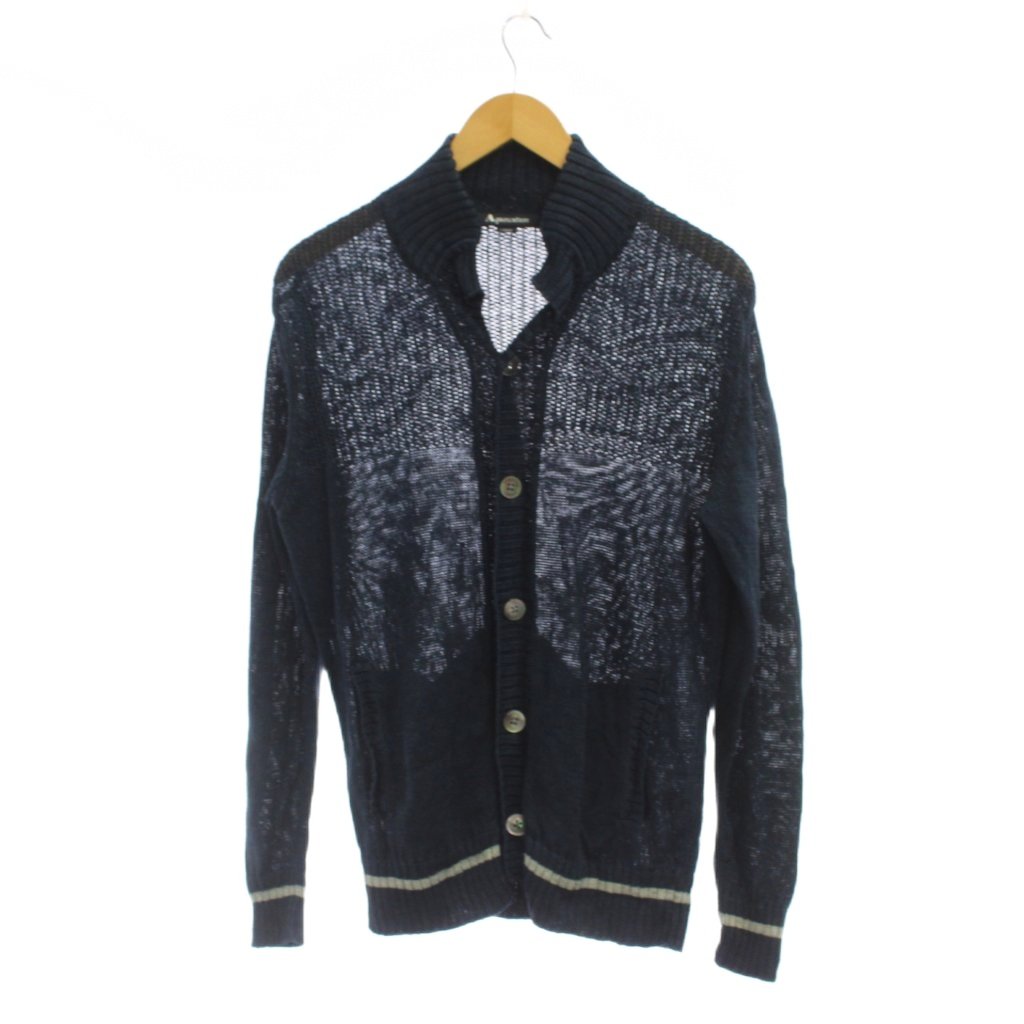 羊毛衫 - 【中古】アクアスキュータム AQUASCUTUM カーディガン 麻 L 紺 長袖 ショールカラー 透かし編み /JP メンズ 【ベクトル 古着】 260522