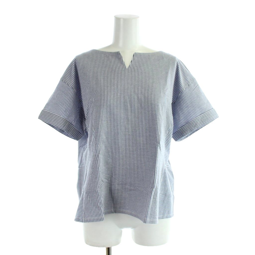 【中古】ジェイプレス J.PRESS カットソー L 青 ブルー ストライプ柄 Vネック 半袖 /AP レディース 【ベクトル 古着】 260528