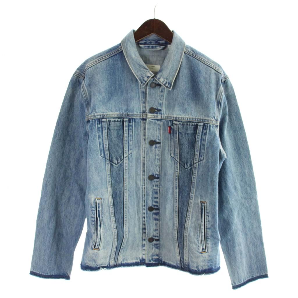 乐天商城 - 【中古】リーバイス Levi's デニムジャケット ジージャン 上着 L 青 ブルー 長袖 フラップポケット フリンジ裾 /AP メンズ 【ベクトル 古着】 260601