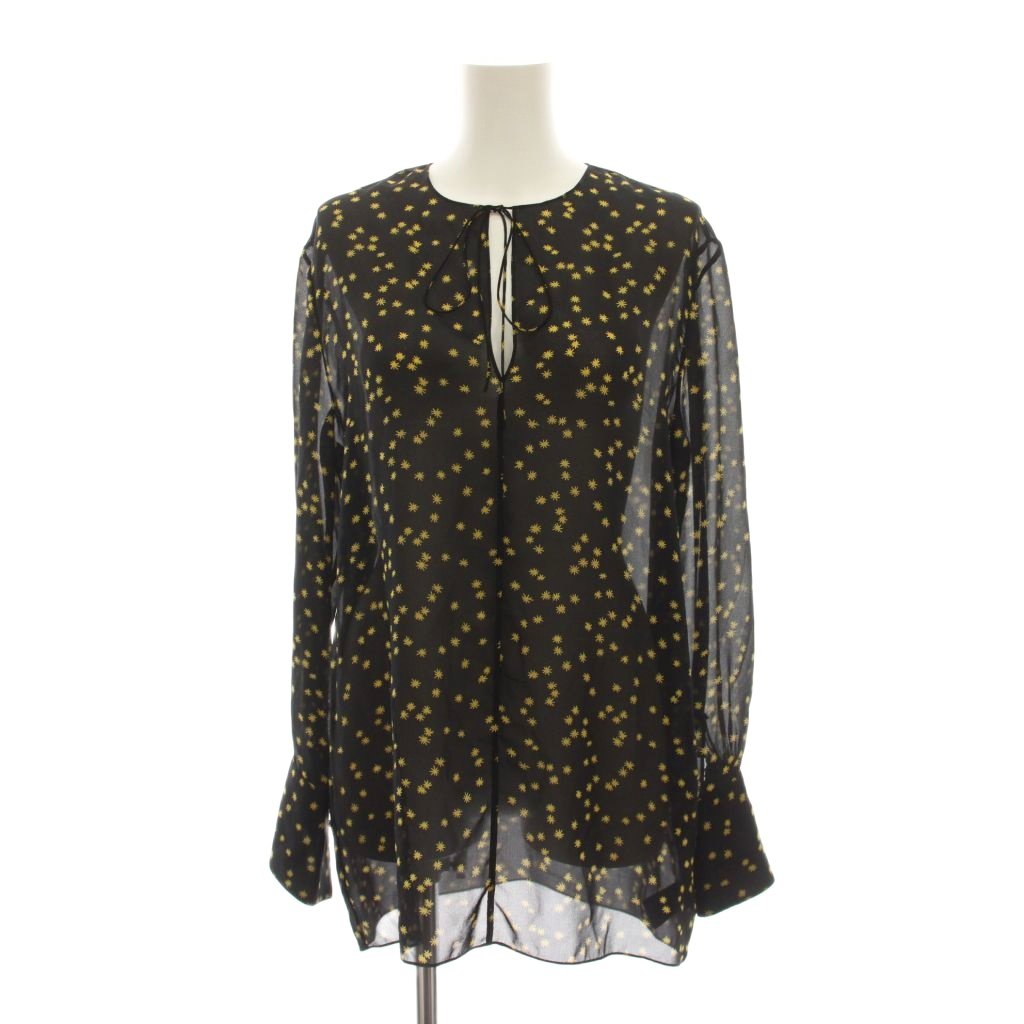 セオリー Theory STAR GGT 2 FLUID TUNIC スタープリント ブラウス シアー シャツ プルオーバー シースルー シルク P 黒 ブラック 黄色 イエロー 長袖 01-0108205-054-901 /YM レディース  260529