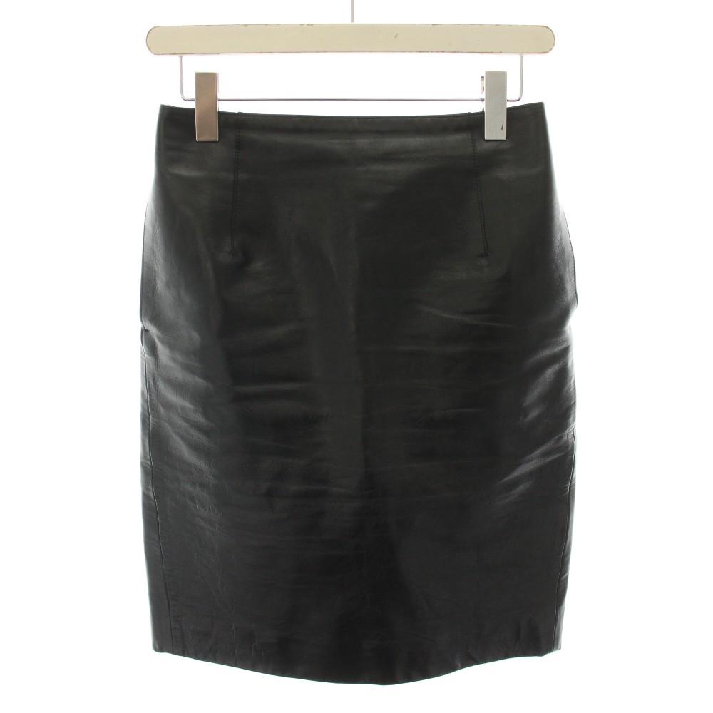 ミュゲフィフスアベニュー muguet fifth avenue レザースカート ひざ丈 タイト ホースレザー 36 黒 ブラック MA32LS001 /YT レディース  260602