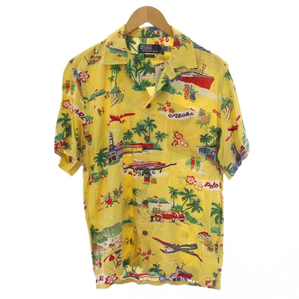 【中古】未使用品 ポロ バイ ラルフローレン Polo by Ralph Lauren ポロベア アロハシャツ 半袖 総柄 S 黄 /BM メンズ 【ベクトル 古着】 260603