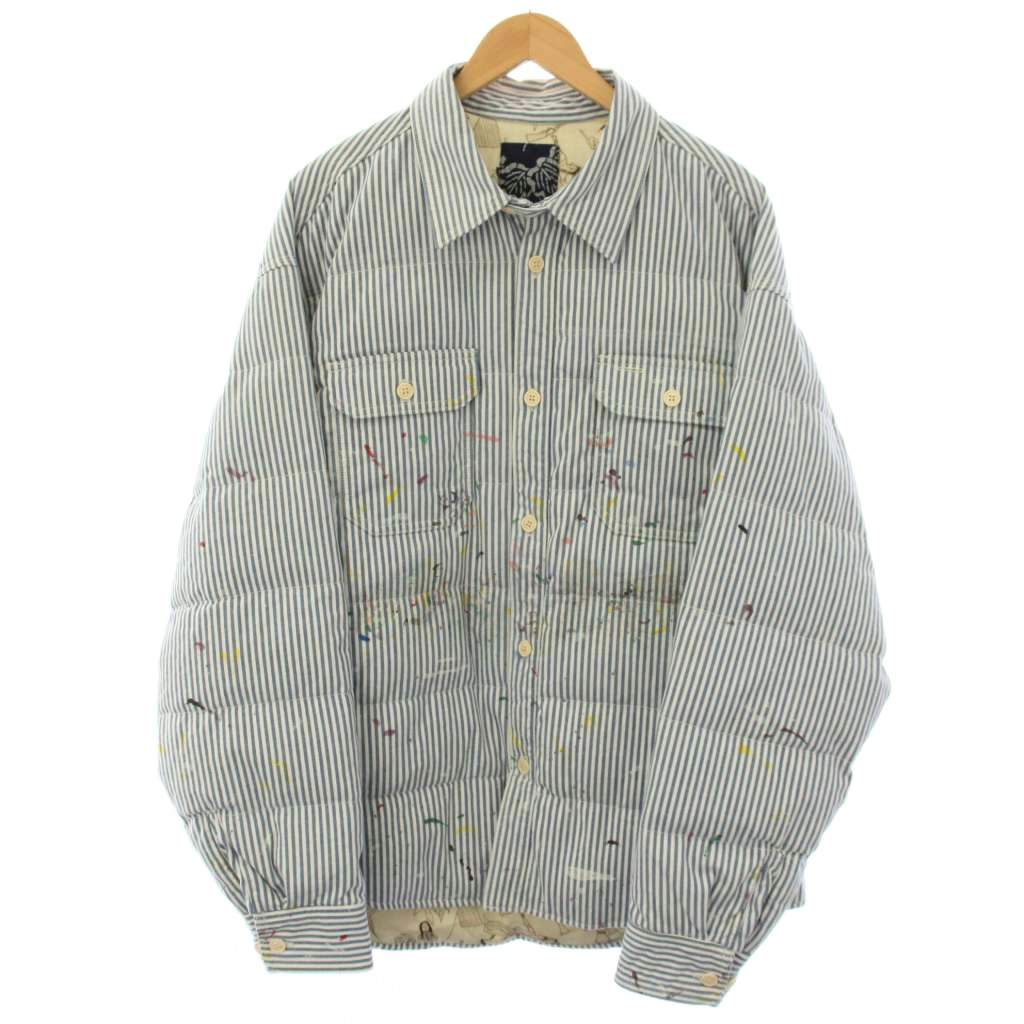 ビズビム VISVIM HELLION DOWN JKT DMGD ダウンジャケット ストライプ柄 4 青 0224905013008 /KH メンズ  260609