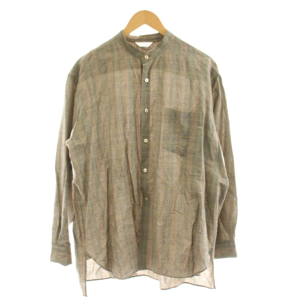 ウェルダー WELLDER Band Collar Shirt カジュアルシャツ 長袖 チェック柄 麻 リネン混 シルク混 3 グレー WM19SSH01 /KU メンズ  260609