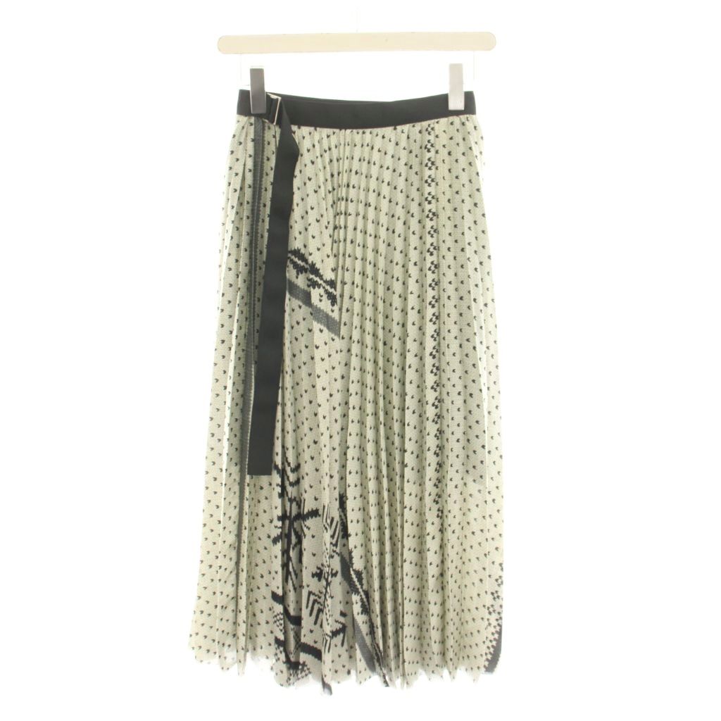 サカイ sacai Pattern Knit Print Skirt パターンニットプリントスカート ロング ラップ巻き プリーツ 総柄 0 黒 カーキ 白 24-07432 /YM レディース  260609