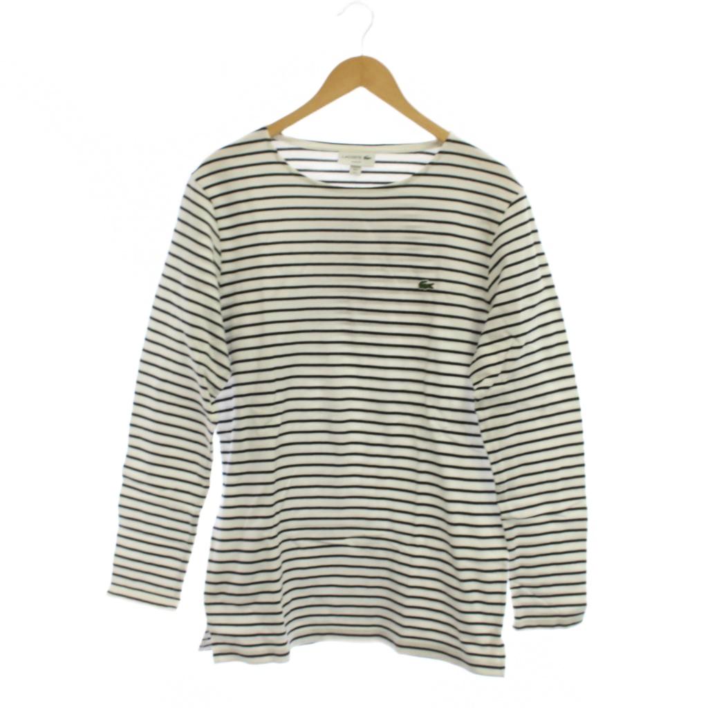 ラコステ LACOSTE COTTON PIQUE BASQUE SHIRT Tシャツ US L 白 黒 ボーダー柄 ラウンドネック 長袖 TH206EL /JP メンズ  260609