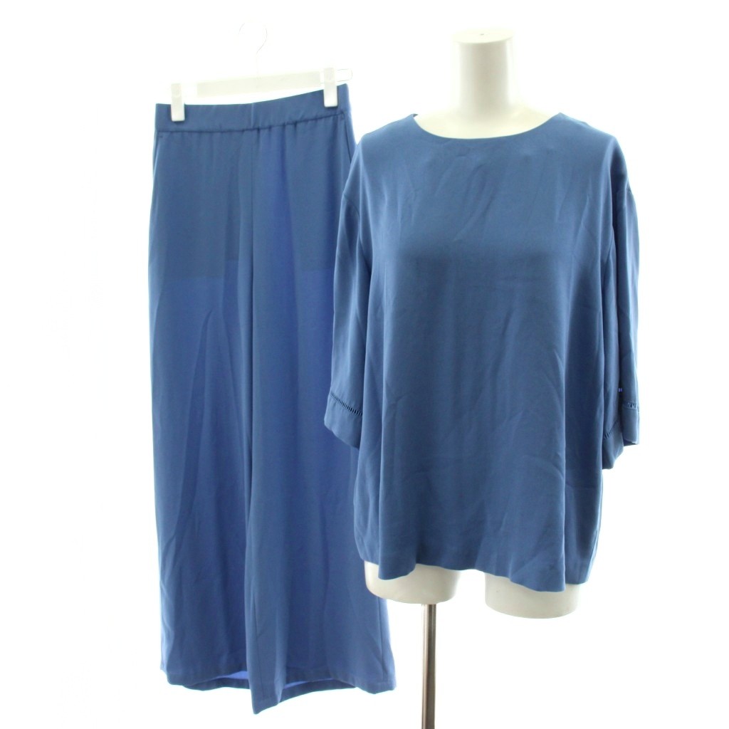 セオリーリュクス theory luxe 24SS flow maisie azury セットアップ シャツ ブラウス 5分袖 パンツ 38 34 青 ブルー 4208209 /AN50 レディース  260618