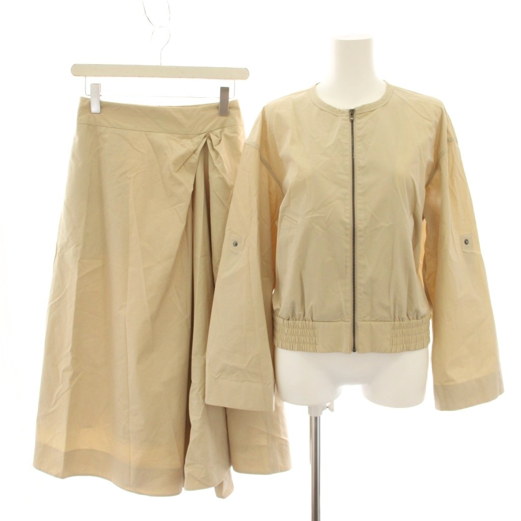 セオリーリュクス theory luxe 24SS セットアップ 上下 ハーヴィサティ HARVEY SATI ノーカラージャケット ブルゾン アウター 38 ハーヴィラリー HARVEY LARRIE スカート ロング フレア 36 ベージュ /YT レディース  260616