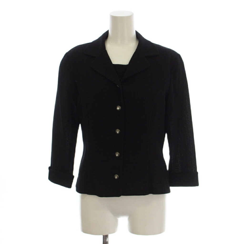 【中古】クレージュ courreges アンサンブル テーラードジャケット ノースリーブブラウス ニット 9R 黒 ブラック 無地 七分袖 /LP52 レディース 【ベクトル 古着】 260622