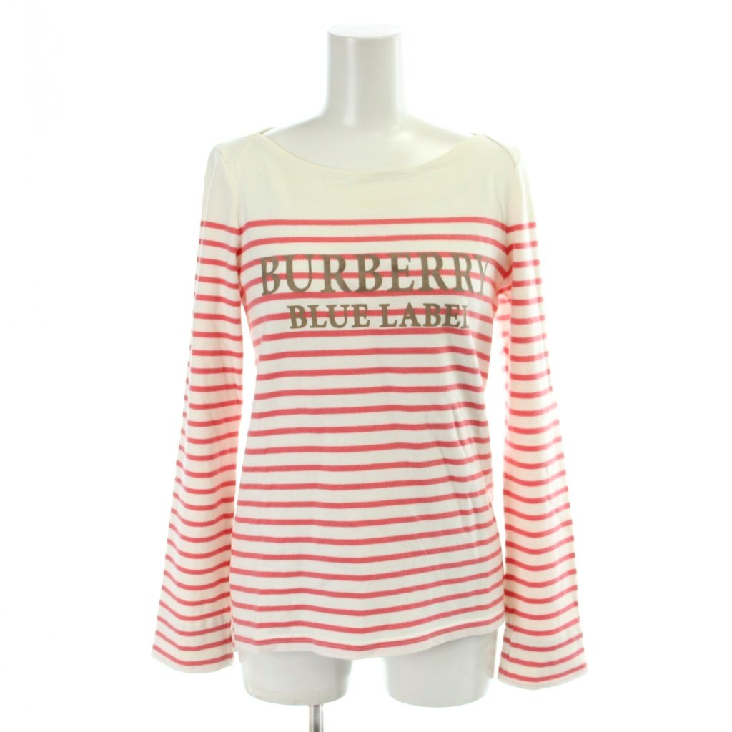 【中古】バーバリーブルーレーベル BURBERRY BLUE LABEL カットソー 38 ピンク 白 ホワイト ボーダー柄 ボートネック 長袖 /AP26 レディース 【ベクトル 古着】 260623