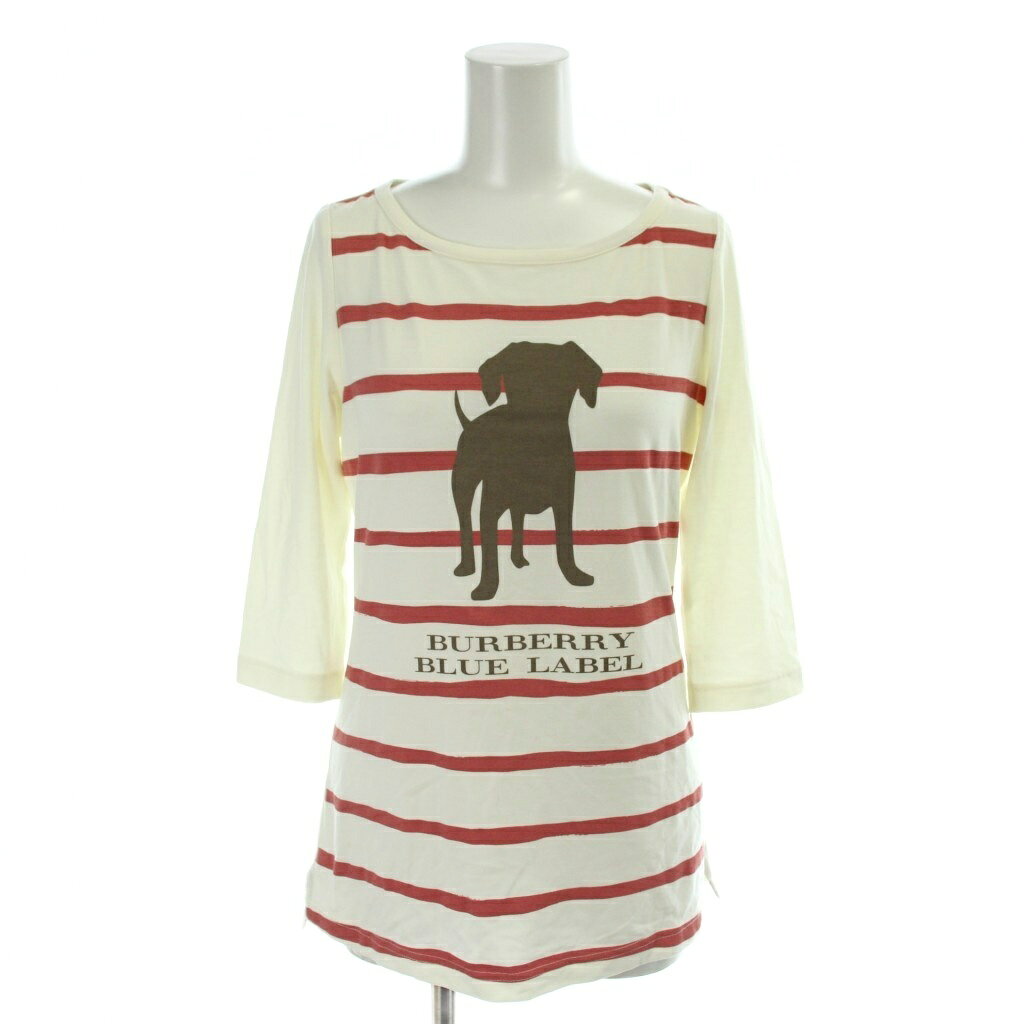 【中古】バーバリーブルーレーベル BURBERRY BLUE LABEL カットソー 38 白 ホワイト ピンク ボーダー柄 プリント 七分袖 /AP33 レディース 【ベクトル 古着】 260623
