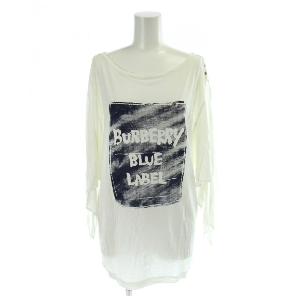【中古】バーバリーブルーレーベル BURBERRY BLUE LABEL カットソー 38 白 ホワイト ロゴプリント ボートネック 長袖 E1P65-106-02 /AP28 レディース 【ベクトル 古着】 260623