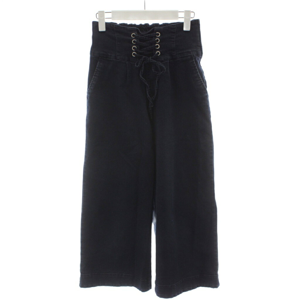 【中古】セシルマクビー CECIL McBEE デニム ジーンズ ワイドパンツ L インディゴブルー レースアップ ハイウエスト /GG25 レディース 【ベクトル 古着】 260630