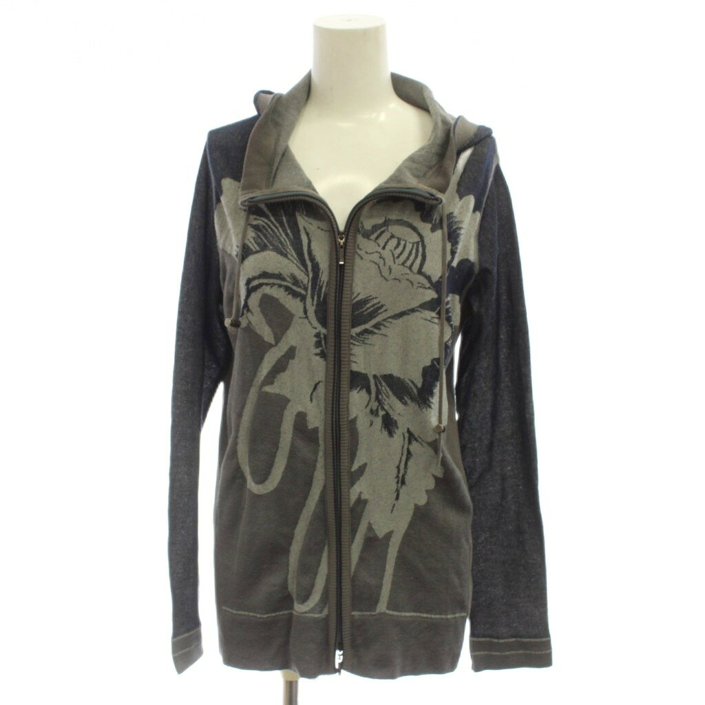【中古】トランク TRUNK ジップアップパーカー ニット ジャケット 38 グレー 紺 花柄 長袖 /JP8 レディース 【ベクトル 古着】 260701