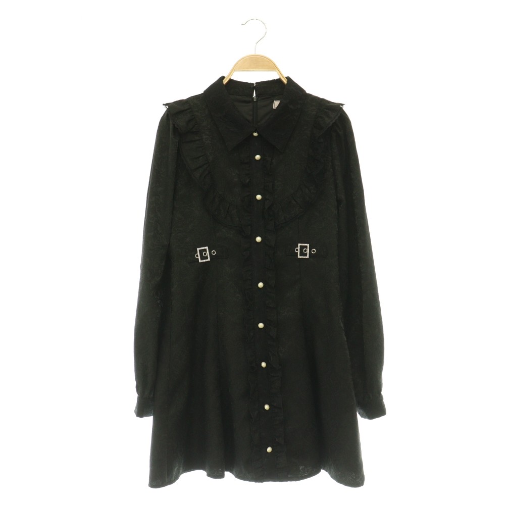 【中古】アンクルージュ Ank Rouge ワンピース ミニ 長袖 フリル ジャガード ビジュー M ブラック /MY ■OS ■MA レディース 【ベクトル 古着】 260707