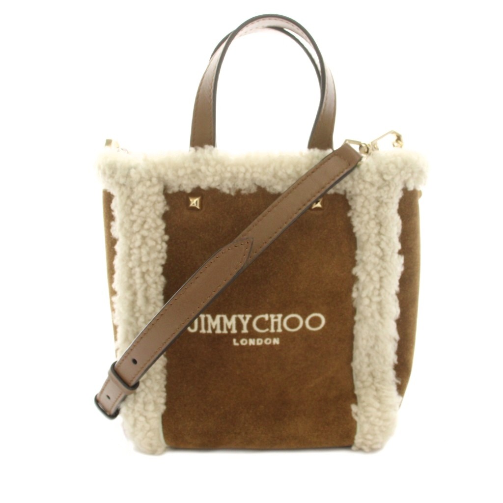 【中古】ジミーチュウ JIMMY CHOO ミニ エヌエス トート MINI NS TOTE ハンドバッグ ショルダーバッグ スエード ボア 茶 ブラウン 白 ホワイト /YT14 レディース 【ベクトル 古着】 260703