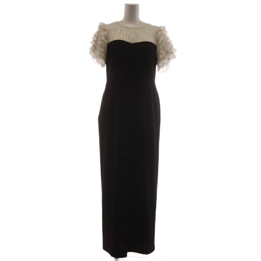 オルグ ORGUE Docking shiffon ribbon dress ドッキングシフォンリボンドレス ワンピース ロング M 黒 ブラック 白 ホワイト 半袖 2412-ORG-FOP0050 /RR35 レディース  260703
