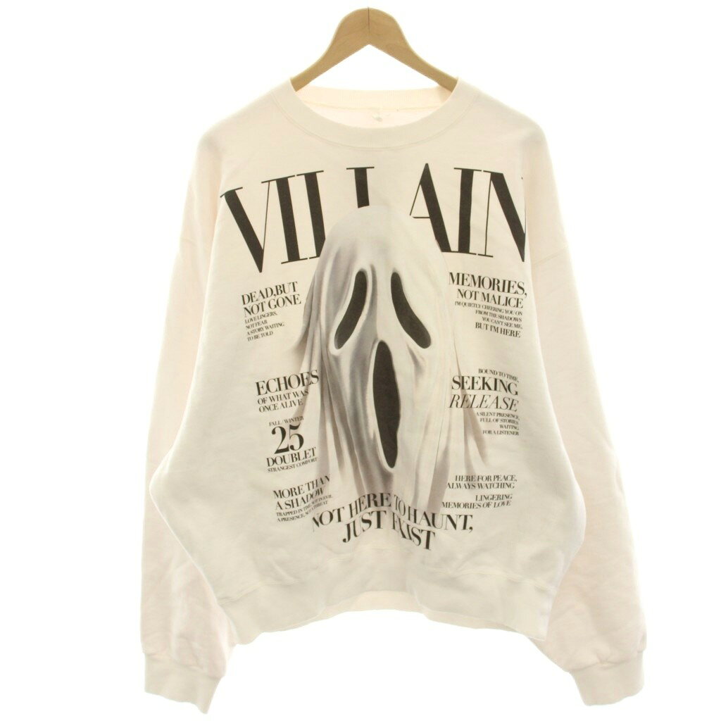 ダブレット doublet VILLAIN COVER PRINT SWEAT SHIRT スウェット トレーナー 長袖 裏起毛 ダメージ加工 S 白 ホワイト 25AW53CS412 /HN3 メンズ  260707
