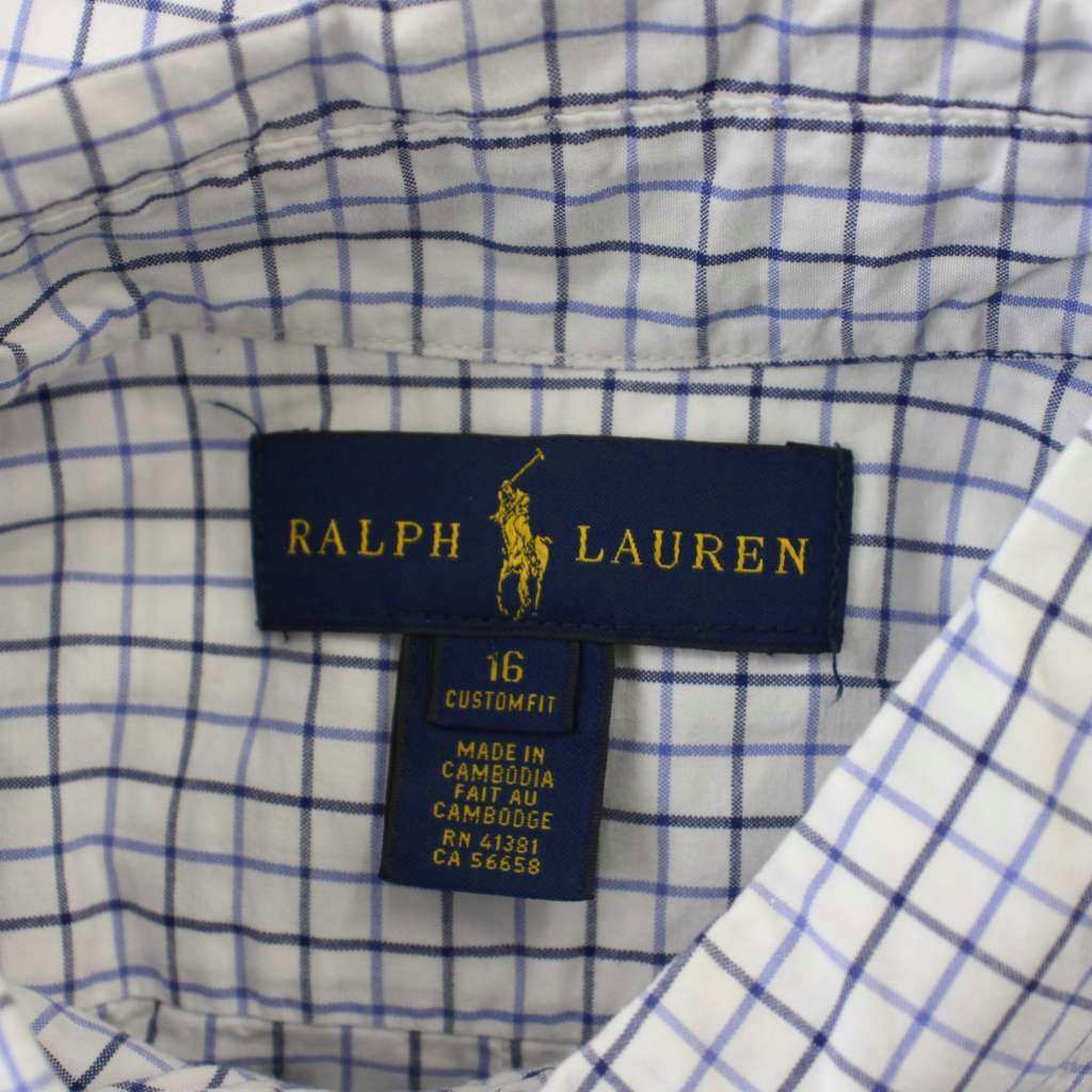 【中古】ラルフローレン RALPH LAUREN シャツ 子ども服 男の子 16 青 ブルー 白 ホ...