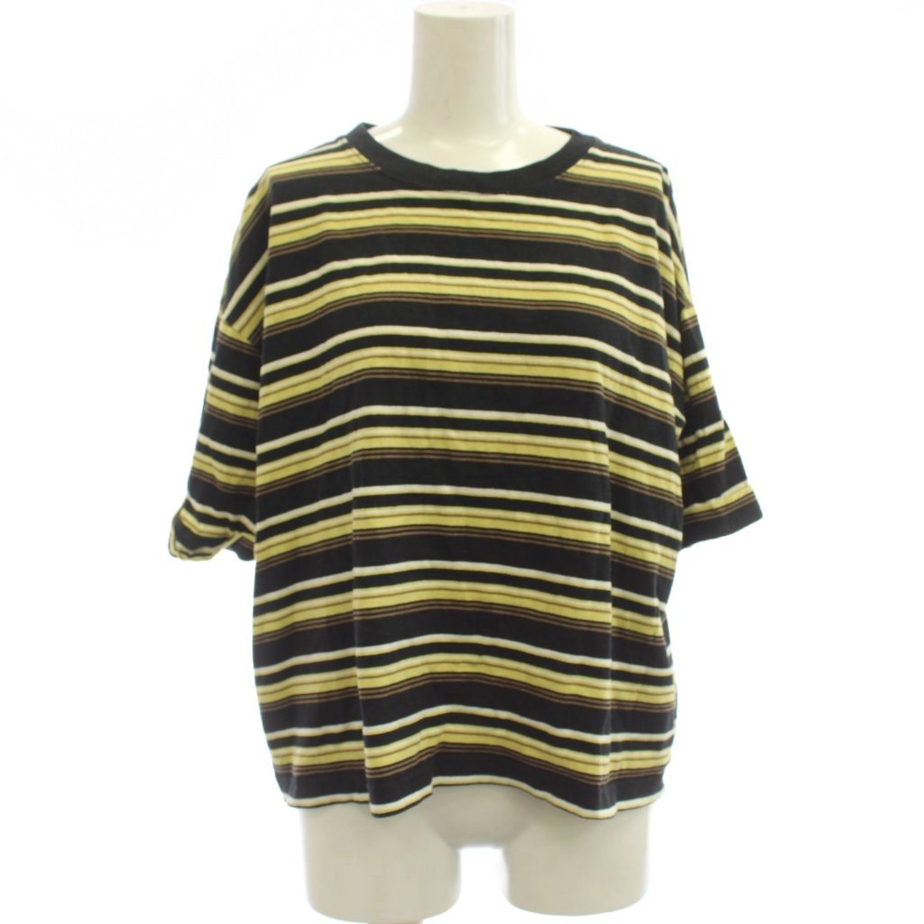 【中古】ジャーナルスタンダード JOURNAL STANDARD 24SS 汗ジミ防止天竺ロールアップT Tシャツ 黒 黄色 ストライプ柄 クルーネック 半袖 /JP レディース 【ベクトル 古着】 260722
