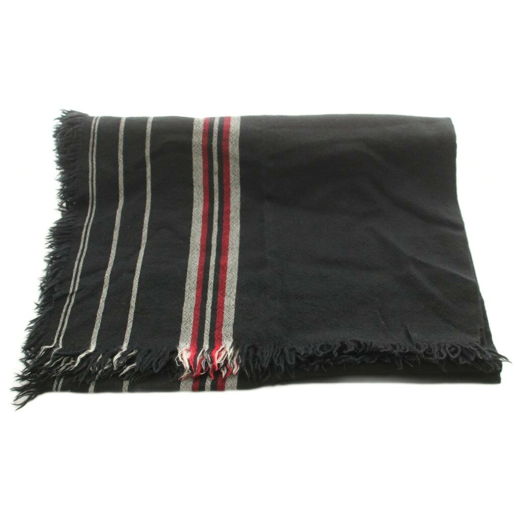 ブランド古着の買取販売ベクトルの【中古】ヨウジヤマモトプールオム YOHJI YAMAMOTO POUR HOMME ストール マフラー 大判 フリンジ ストライプ柄 ウール 黒 ブラック グレー 赤 レッド HD-L06-138 /KU メンズ 【ベクトル 古着】 260724｜アングル2