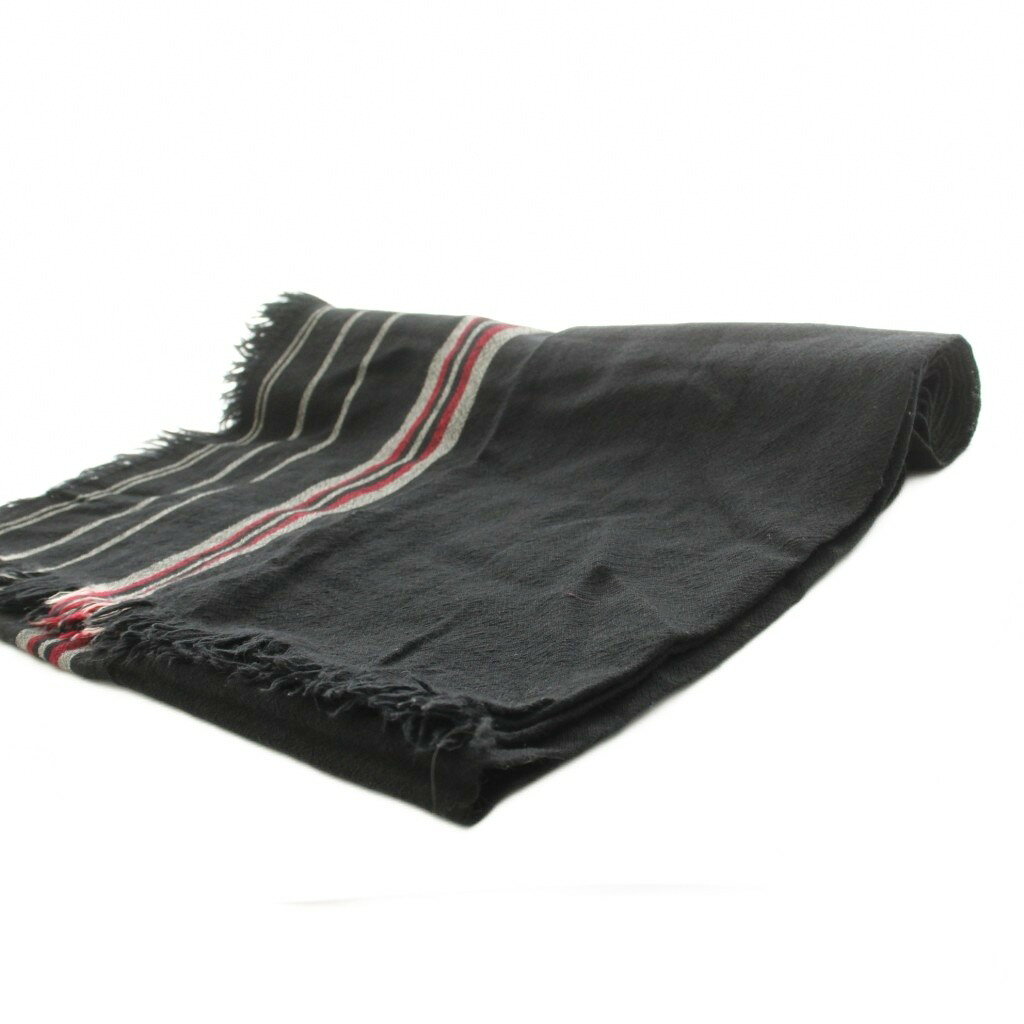 ブランド古着の買取販売ベクトルの【中古】ヨウジヤマモトプールオム YOHJI YAMAMOTO POUR HOMME ストール マフラー 大判 フリンジ ストライプ柄 ウール 黒 ブラック グレー 赤 レッド HD-L06-138 /KU メンズ 【ベクトル 古着】 260724｜アングル3