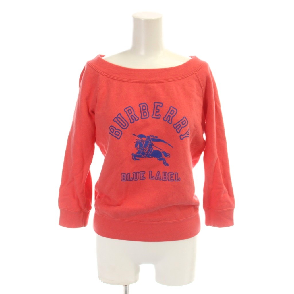 【中古】バーバリーブルーレーベル BURBERRY BLUE LABEL スウェット トレーナー M ピンク オフショルダー 長袖 ロゴプリント FA555-269 /AP レディース 【ベクトル 古着】 260723