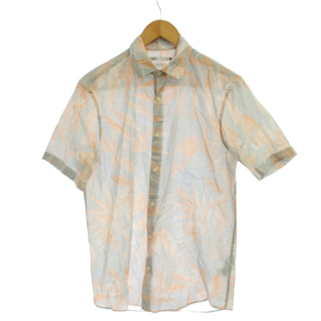 【中古】ザラ ZARA アロハシャツ S グレー オレンジ 柄 半袖 /JP メンズ 【ベクトル 古着】 260730