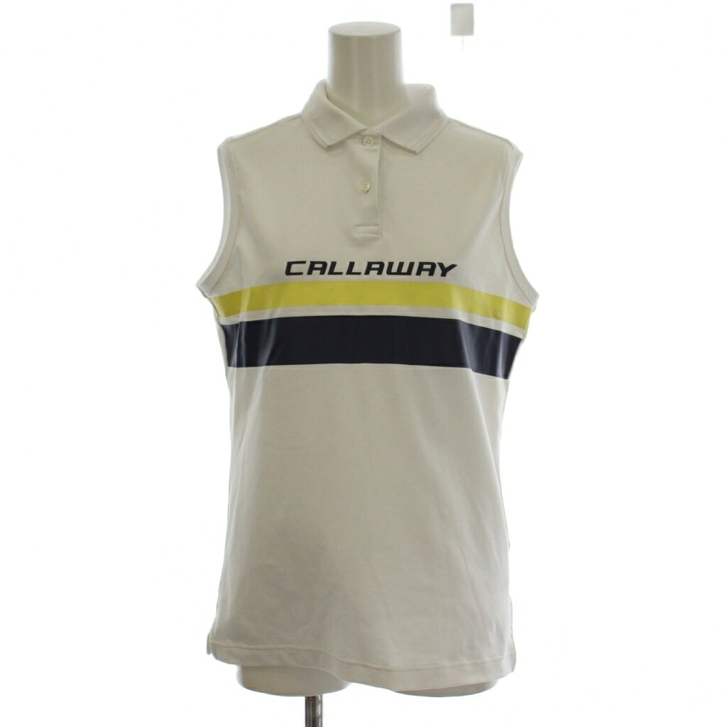 【中古】キャロウェイ CALLAWAY ポロシャツ L 白 ホワイト ノースリーブ ロゴプリント ストライプ柄 /LP レディース 【ベクトル 古着】 260805
