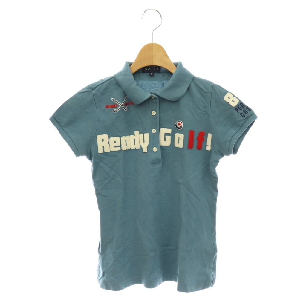 【中古】パーリーゲイツ PEARLY GATES ゴルフウエア ポロシャツ ワッペン 半袖 0 ブルー マルチカラー /CX ■MA レディース 【ベクトル 古着】 260808