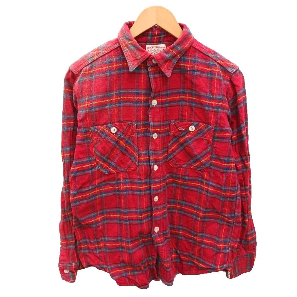 【中古】ボンクラ BONCOURA ネルシャツ カジュアルシャツ チェック 長袖 36 赤 レッド /HN メンズ 【ベクトル 古着】 260907