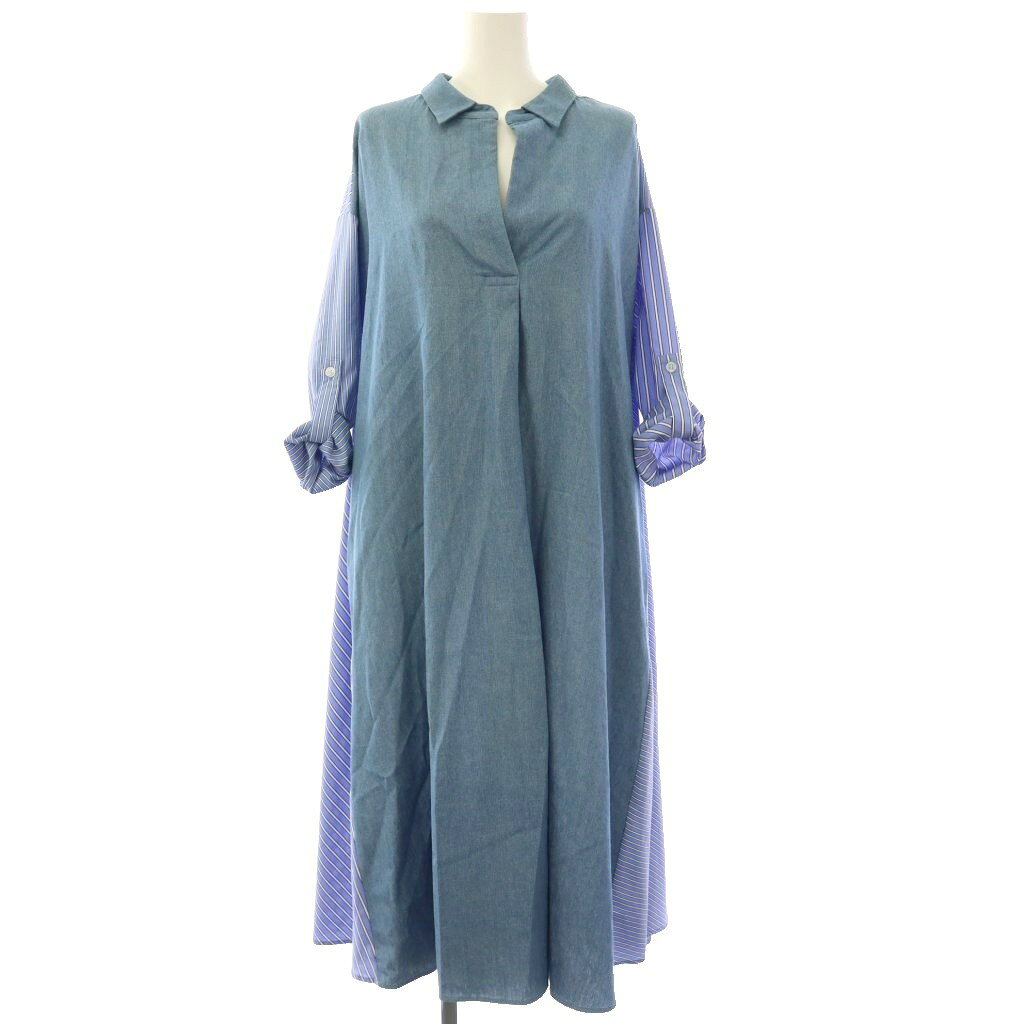 【中古】未使用品 アンドクチュール AND COUTURE ワンピース ロング ストライプ柄 38 青 白 09-2015100244 /GG レディース 【ベクトル 古着】 260908